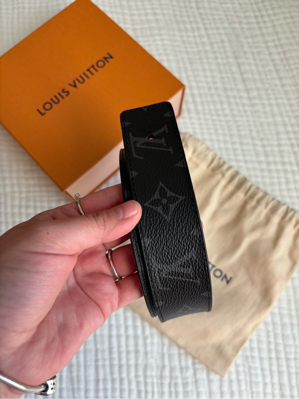 Louis Vuitton Black Textured Monogram LV Buckle Belt - Picture 5 of 6
